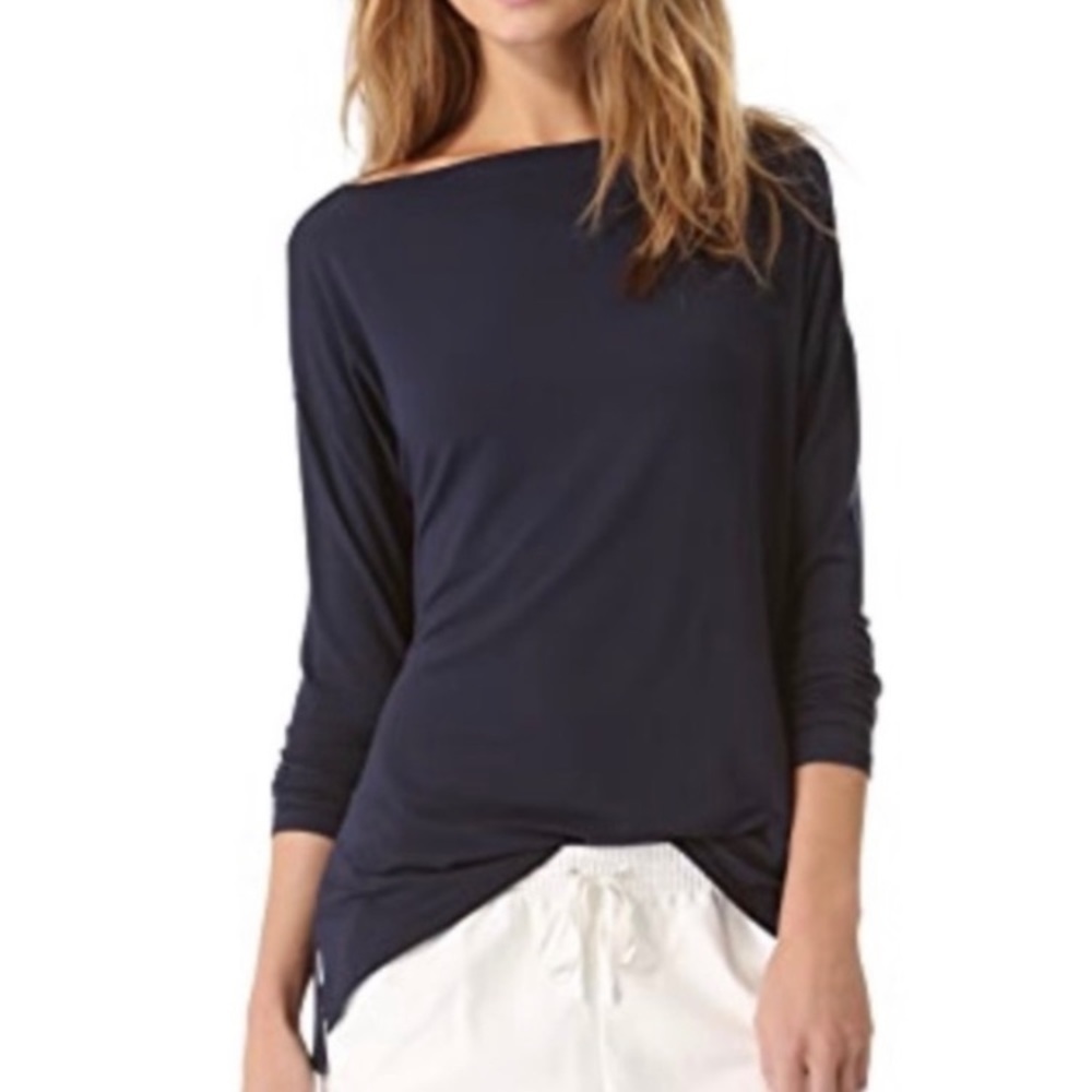 Vince Micromodal Black Boat Neck Lightweight Long Sleeve Top Stretch Sz Xs